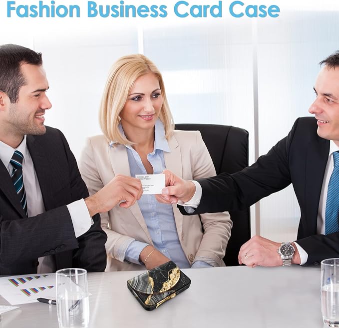 Business Card Holder，PU Leather Business Card Case Color Printing Pattern Card Holder Wallet，Pockets Magnetic Credit Card Holders for Men and Women，Black Marble