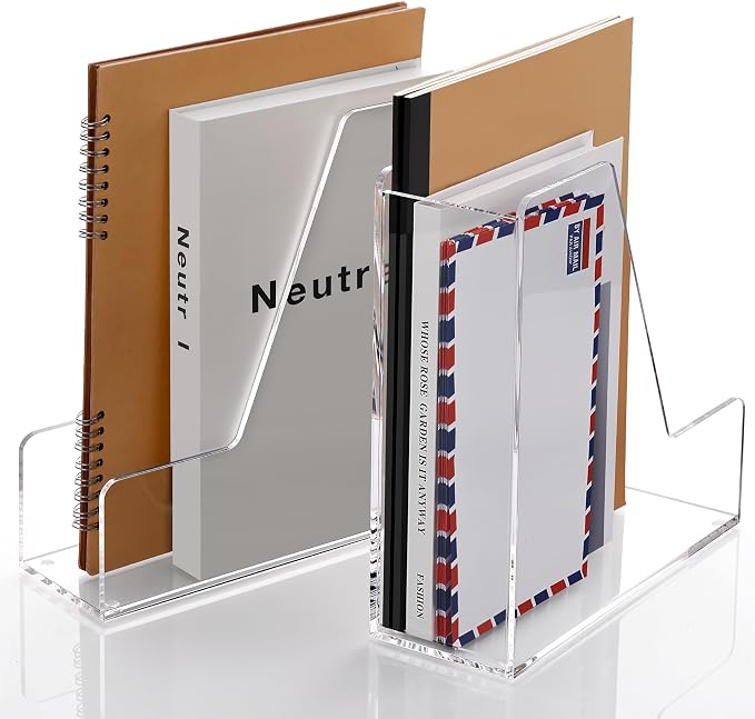 SANRUI 2-Pack Acrylic Magazine File Holder Desk Organizer Magazine Rack, Clear, Vertical File Sorter Holders, 9.45" D x 3.54" W x 10.24" H