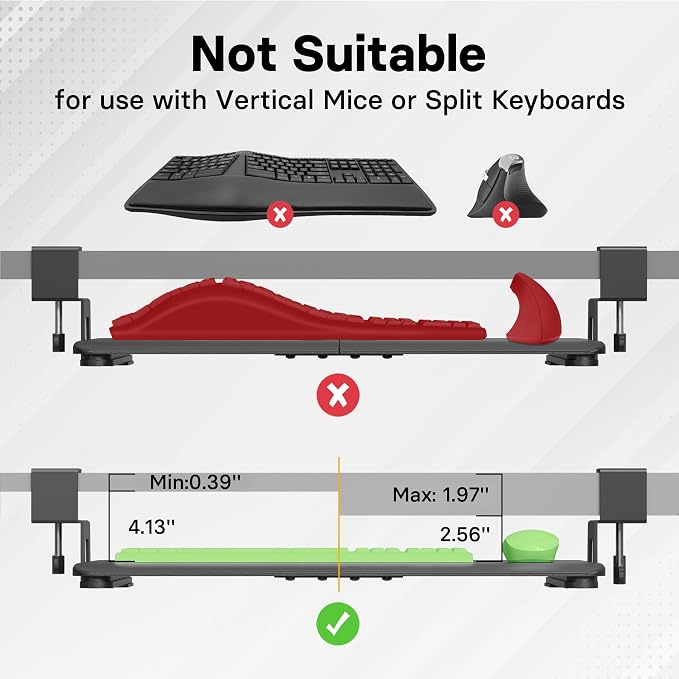 BONTEC KMT01 Under Desk Keyboard Tray, Pull-Out Keyboard & Mouse Platform with C-Clamp, 25.6 x 11.8 in Space-Saving Ergonomic Slide-Out Drawer, Black
