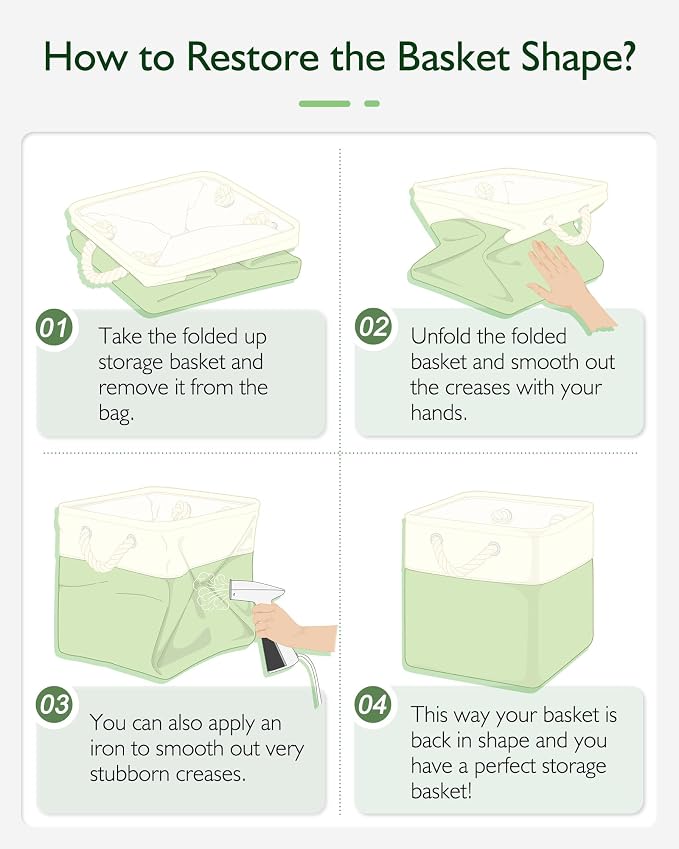 Patvingot 13x13x13 Cube Storage Bins,4 Pack Large Foldable Fabric Storage Cubes with Handles for Organizing Home, Closet, Shelf, Office(White&Green)
