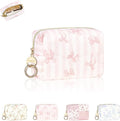Quilted Mini Makeup Bag, Cute Small Cosmetic Bag for Purse, P-Bow | Floral Travel Makeup Pouch, Make Up Pouch for Women, Purse Organizer Pouches for Travel/ Gym/ Daily Use, Perfect Gifts