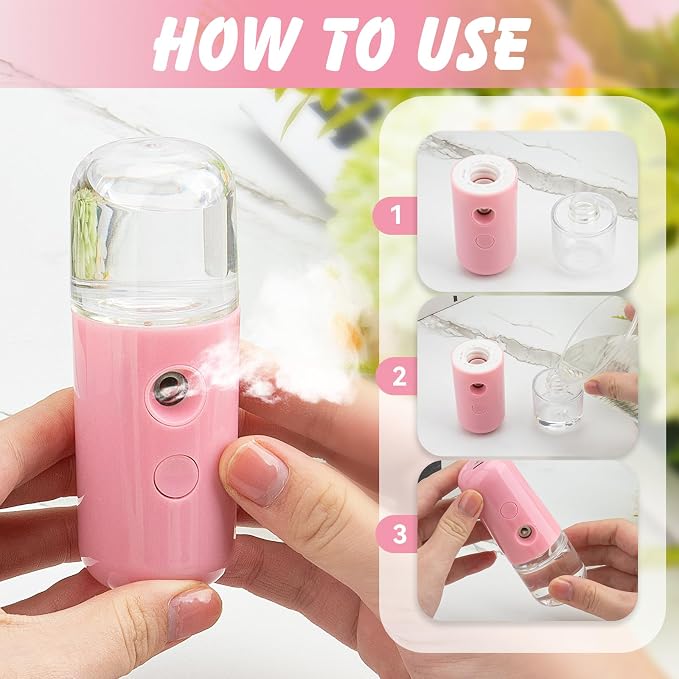 Nano Facial Mister, Nano Mister for Eyelash Extensions Face Daily Care Pink | Portable Mini Mister for Lash Extension, Electric Face Mister for Cool Down with 1oz Large Capacity Screwing Visual WaterTank