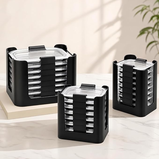 Food Container Lid Organizer for Rubbermaid Brilliance – 3-Piece Set, Holds Up to 24 Lids (Fits 4.7, 3.2, 1.3 & 0.5 Cup Containers), Snap-On Lid Storage for Kitchen Cabinet, Black