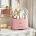 Vtopmart 3-Tier Skincare Makeup Organizer with Lids, Pink | With Drawers and Lid, For Vanity and Bathroom Countertop, Large Cosmetic Storage Box Case for Dresser, With Non-Slip Base