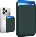 Magnetic Wallet Phone Card Holder for Phone Case with Mag-Safe, Stronger Magnetic RFID Leather Phone Wallet Stick on Series of iPhone 17/16/15/14/13/12 and Pro/Promax, Deep Green