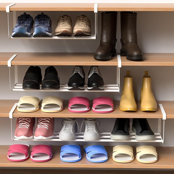 CroBlissful 1 Pcs Expandable Shoe Rack Organizer for Closet 16.5-31.5 Inch Adjustable Retractable Hanging Cabinet Shoe Shelf Dorm Room Storage for Space Saving (White)