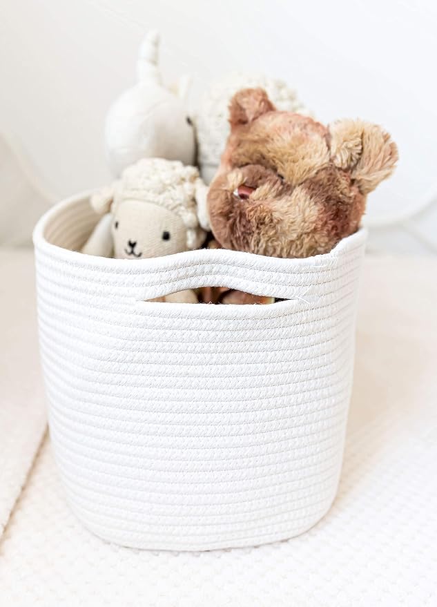 Off-White Cotton Rope Baskets for Shelves, Set of 3 - 15"×10"×9½" - Woven Storage Baskets for Organizing - Closet, Nursery, Bedroom, Playroom - Toys, Books, Towels, Clothes