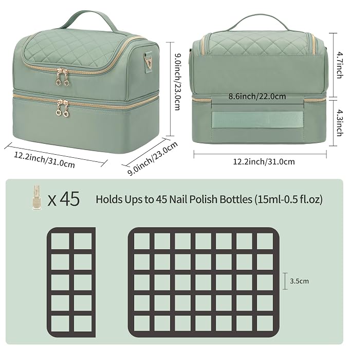 Nail Polish Organizer Case, Nail Supplies Storage Box Holds 45 Bottles Nail Polish & Nail Lamp, Travel Nail Tech Carrying Case, Nail Kit Bag For Nail Stuff & Manicure Tools