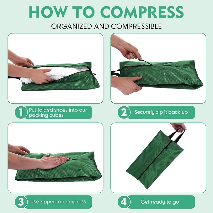 6 Pcs Travel Shoe Bags with Zipper Nylon Portable Waterproof Suitcase Shoe Organizer Packing for Golf(L,Green)