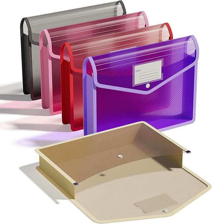ThinkTex Plastic Expanding File Folder, Transparent Envelopes with Snap | No Dividers, Large Capacity, Document Organizer for Receipts, Bills & Taxes, Fits Letter / A4 Size - 5 Pack
