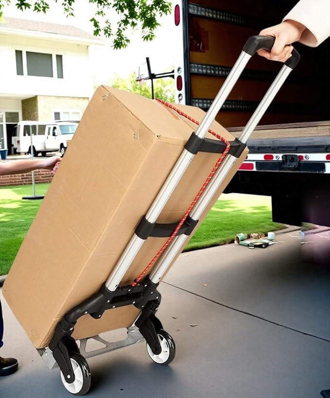 Folding Hand Truck Dolly, Aluminum Portable Foldable Dolly Cart, 200 lbs Capacity Collapsible Hand Cart with Wheels, Ideal for Shoping, Office, Travel, Moving, Black