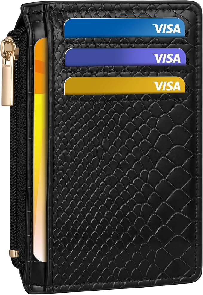 Tipmile Mens RFID Wallet, Small Slim Business Credit Card Holder, Mens Gift | Mini Tiny Cute ID Case, Minimalist Zipper Pocket Wallet, Thin Coin Purse, Mothers Gift