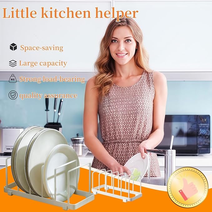 Cutting board organizer Dish rack Pot Lid Organizer for Bakeware, Dish Plate, Cutting Boards, Pots & Pans, Drying Rack Storage Holder Organizer for Kitchen Cabinet/Sink/Kitchen countertops (White)