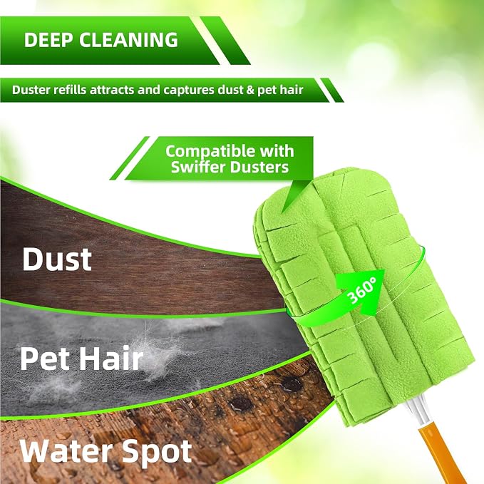Reusable Duster Refill Pads Compitable with Swiffer Hand Duster | 4 Pack Washable Heavy Duty Dusters Refills 360 for Swiffer Duster Handle & Super Extender Handle (Handle is Not Included)