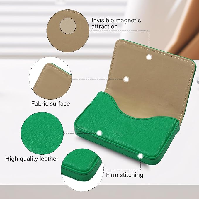 Business Card Holder，PU Leather Business Card Case Color Printing Pattern Card Holder Wallet，Pockets Magnetic Credit Card Holders for Men and Women - Dark Green