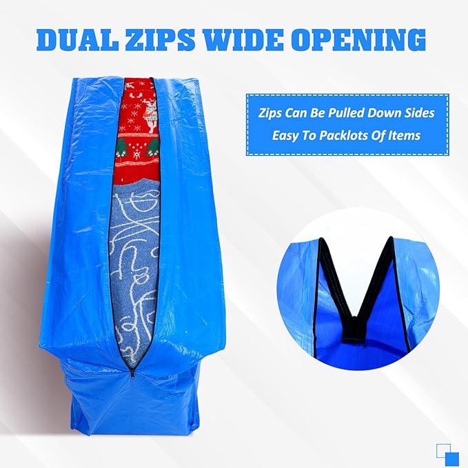 4 Pack 66 Gallon Extra Large Moving Bags with Visible Window XXL Heavy Duty Storage Bag Jumbo Big Tote for College Dorm Clothes Blankets Space Saving Alternative to Moving Boxes(Blue)