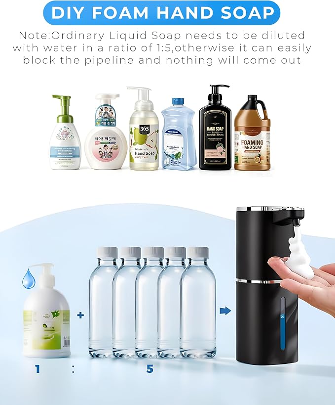 2 Pack Automatic Foaming Soap Dispenser, Touchless Rechargeable | 13.5oz/400mL, with 9 Foam Levels, IPX5 Waterproof, Hands Free for Kitchen Sink & Bathroom