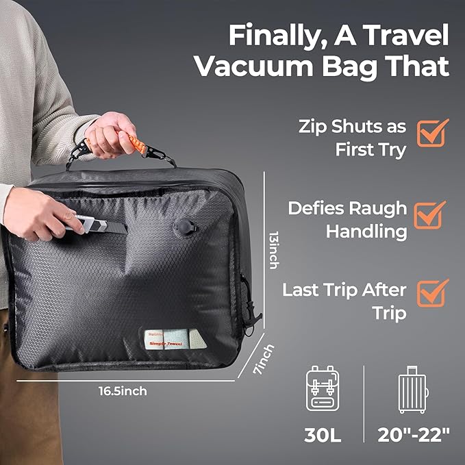 Relime Apex Series Vacuum Bags for Travel Luggage, 180° Open, Reusable Compression Bags for travel Pack, Vacuum Seal Packing Cube for Cloth (1Medium No Pump)