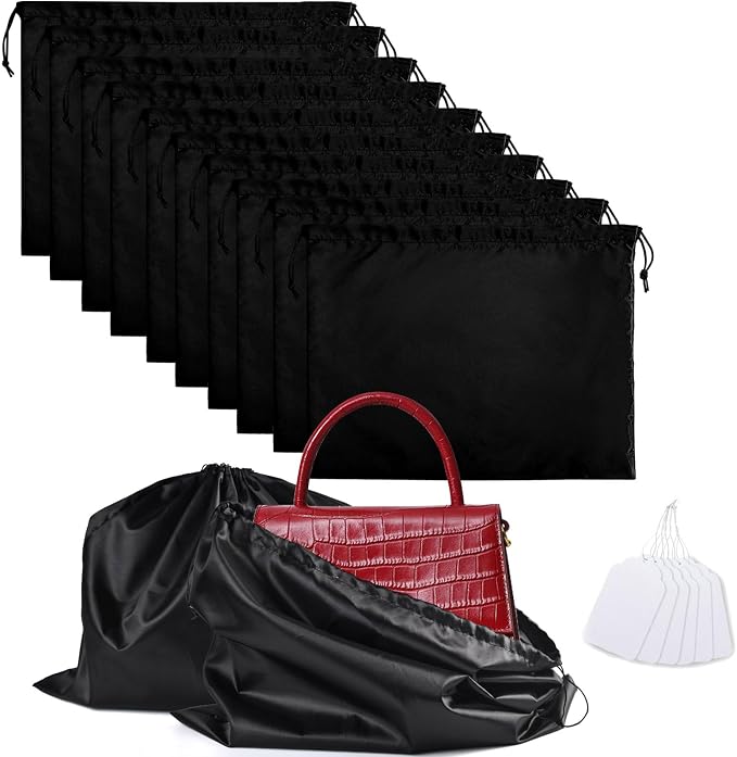 10 Pack Purse Dust Bags Large Silk Drawstring Dust Bag Cover for Handbag Shoe Storage(Black, M-19.6 × 15.7 in)