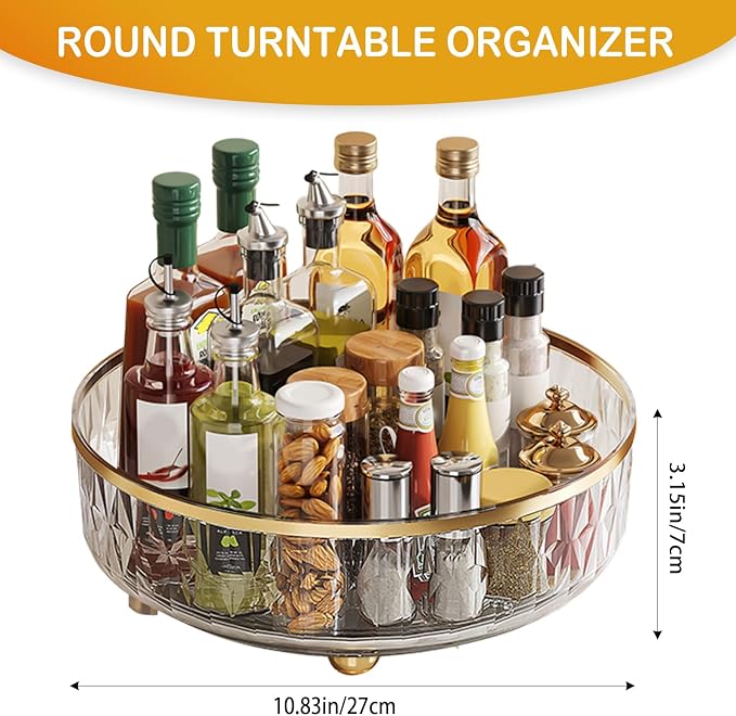 11-Inch Clear Lazy Susan, Non-Skid Rotating Storage Tray, Ideal for Kitchen Cabinets, Pantry, Refrigerator, Bathroom Countertop, Vanity Makeup Organizer, Spice Rack (White, 11Inch)
