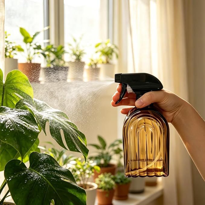 Amber Glass Plant Mister Spray Bottles, 13.5oz Adjustable Nozzle, 2 Pack | 360° rotatable nozzle; lead-free BPA-free thick glass; 13.5oz large capacity for plants, hair, cleaning & pet care