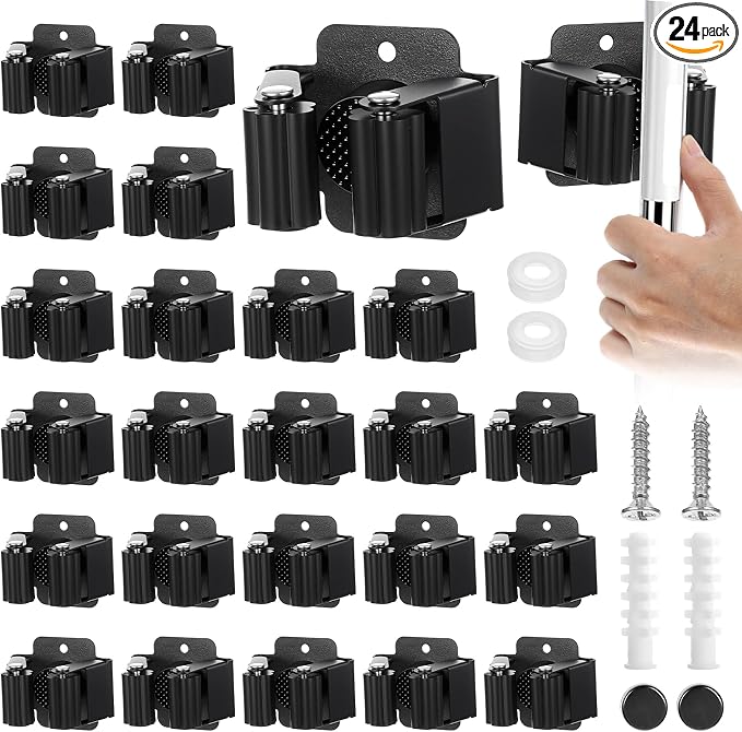 24 Pcs Broom Holder Wall Mount,Heavy Duty Stainless Steel Mop Brooms Rack | Hanger with Screws,Broom Clips for Wall,for Kitchen Laundry,Garage Utility Closet, Bathroom Garage Garden Outdoor Tools