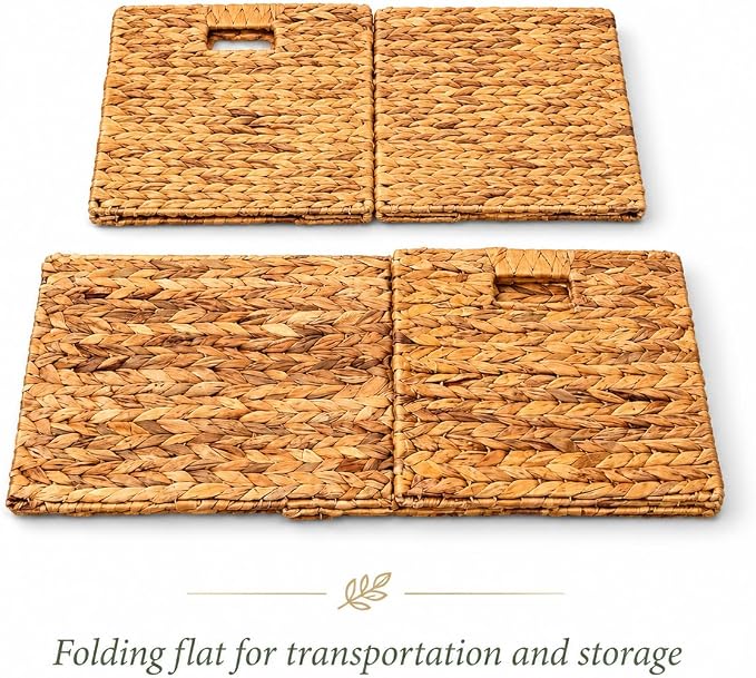 6 Hand-Woven Wicker Storage Baskets 13x11x11in, Water Hyacinth Shelf Bins | ECO-FRIENDLY & SUSTAINABLE
