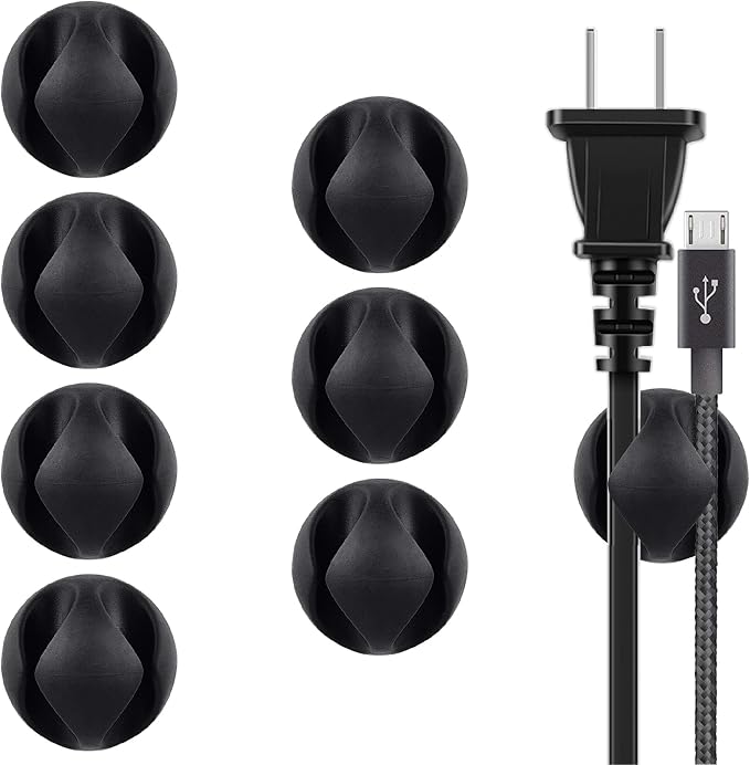 BEADNOVA Cable Clips Cord Organizer Cable Management Wire Cord Holder 2 Slots Adhesive Wire Holder for Car Charging Accessory PC Office Home (Black, 8 pcs)