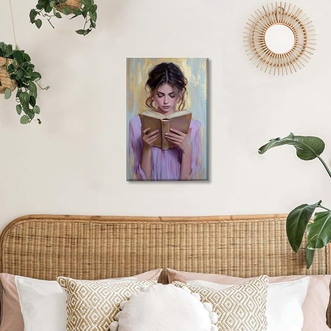 Girl Reading Book Lover Art Aesthetic Poster Canvas Wall Art Decoration Living Room Home Decor Bedroom Decoration Poster Unframed12x18inch
