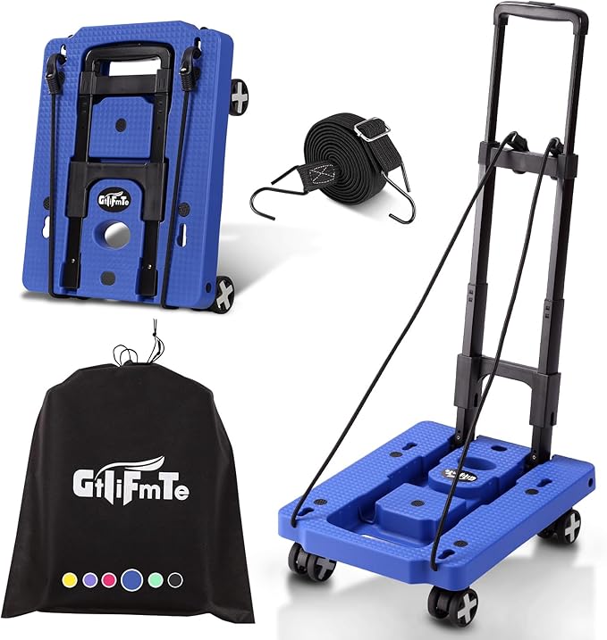 Folding Hand Truck Lightweight Hand Truck Dolly Foldable,Luggage cart with 4 Rotate Wheels, Utility Cart with Adjustable Handle,Collapsible Dolly for Moving