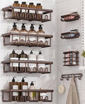 8 Pack Adhesive Rustproof Shower Caddy with Soap Dishes, Toothbrush Holder & Hooks, Large Capacity No-Drilling Shower Shelves Rack for Bathroom Organizers and Storage Accessories, Brown