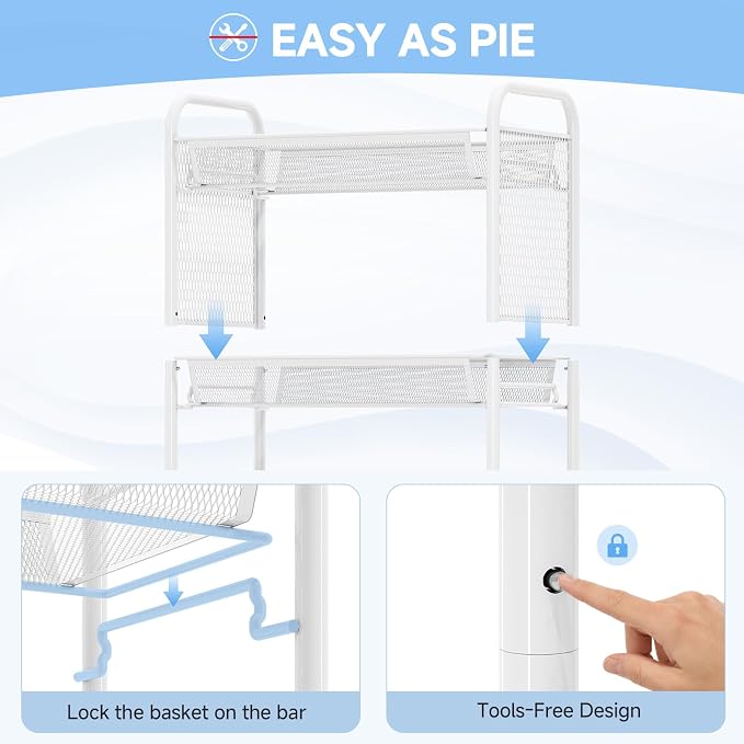 4 Tier Metal Rolling Utility Cart - Heavy Duty Storage Trolley with Pegboard, 4 Hooks & 1 Bin, Mobile Organizer Shelves for Bathroom Kitchen Office Craft Room Laundry