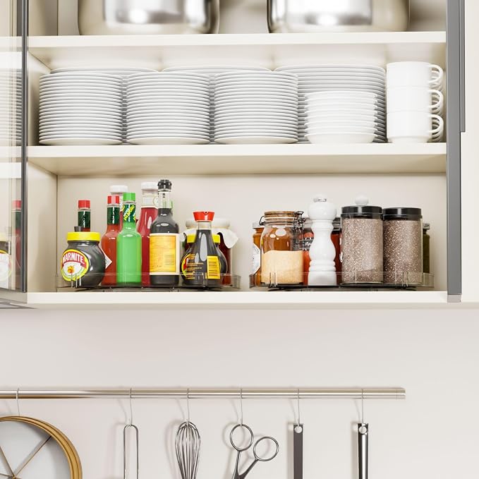 Yieach 2 Tier Pantry Lazy Susan Organizer,12″x10″ Square Turntable Organizers for Kitchen Cabinets & Pantry Storage,Tiered Spice Rack,Jars,Canned Goods,Seasoning Shelf,Can Organizer for Inside Cabinet