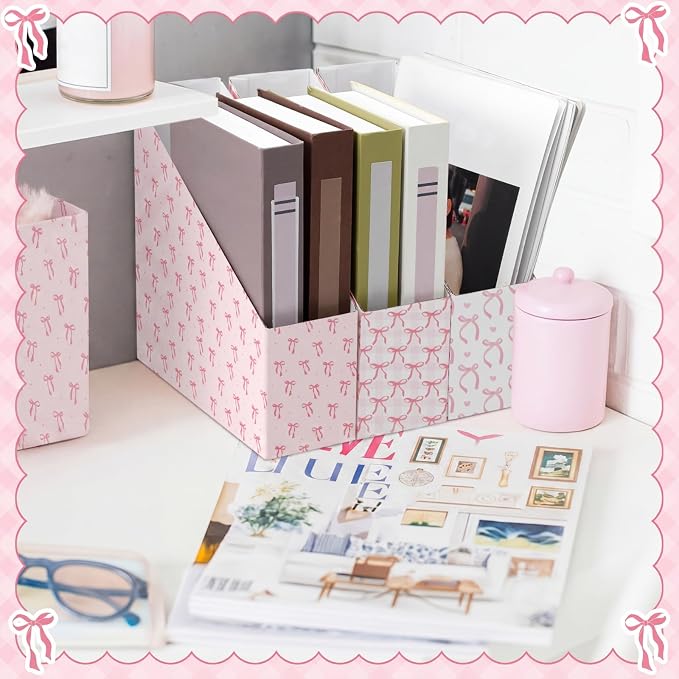 AmazingSpark Pink Bow Magazine File Holder Decorative Set of 4