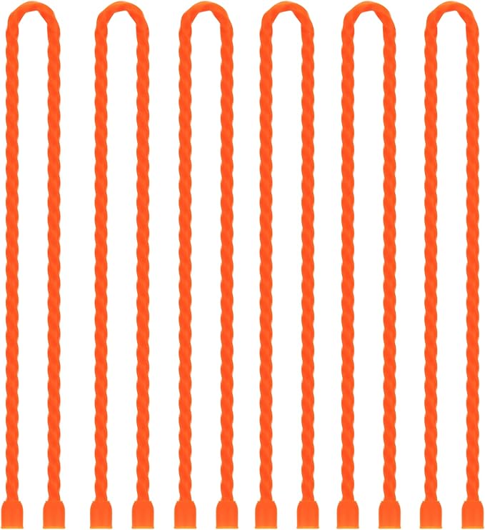6 PCS 24-Inch Silicone Cable Ties Dia 5mm Reusable Steel-Core Rubber Twist Ties Bendable Cable Ties for Bundling and Holding, All Purpose Cord Tie for Indoor and Outdoor (Orange)