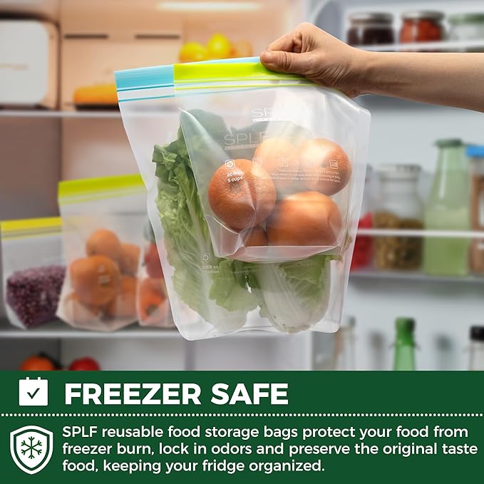 SPLF 20 Pack Reusable Half Gallon Freezer Bags Dishwasher Microwave Safe, 1/2 Gallon BPA Free Leakproof Food Storage Bags, Silicone Free Containers for Meal Prep, Fridge Kitchen Organization