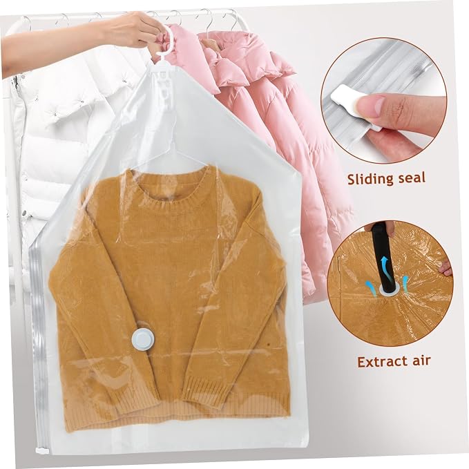 Outanaya 4pcs Vacuum Storage Bags for Clothes Hanging Design Compression Bags for Coats and Seasonal Saving and Protective for Closet Organization