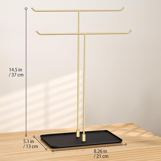 Necklace Holder Stand,Metal Jewelry Organizer for Home Decor,Black and Gold | Modern Design,Easy Assembly,Non-Slip EVA Pads,Gift for Woman,Necklace Display for Bedroom,Vanity and Dresser