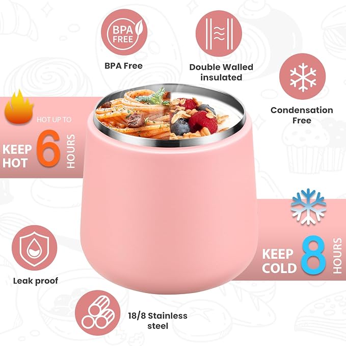 Itslife 20oz Vacuum Insulated Soup Thermo for Hot Food, Kids Lunch Container with Leakproof Buckle Lid, Wide Mouth Stainless Steel Food Jar with Spoon