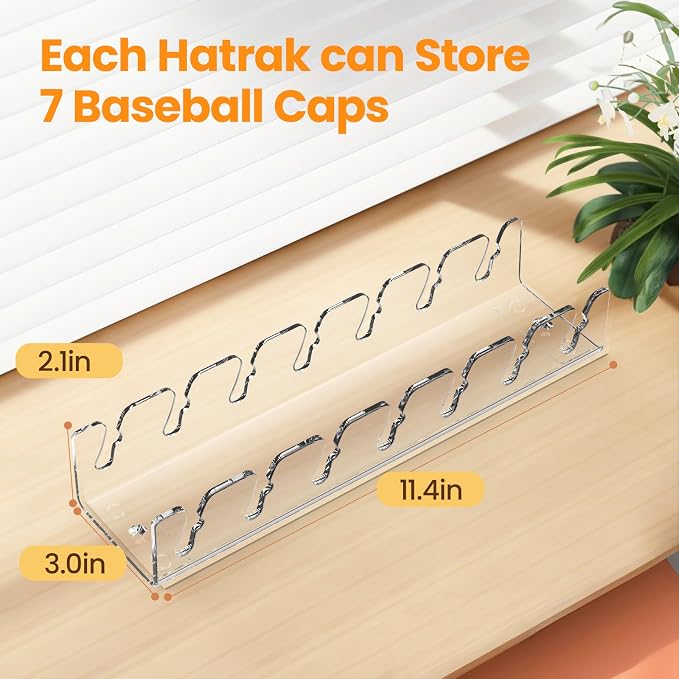 Nicetree Hat Organizer, 2 Pcs No Install Acrylic Hat Racks for 14 Baseball Caps Storage, Hat Stand for Baseball Caps Display and Organizer for Dresser, Bedroom, Closet, Office