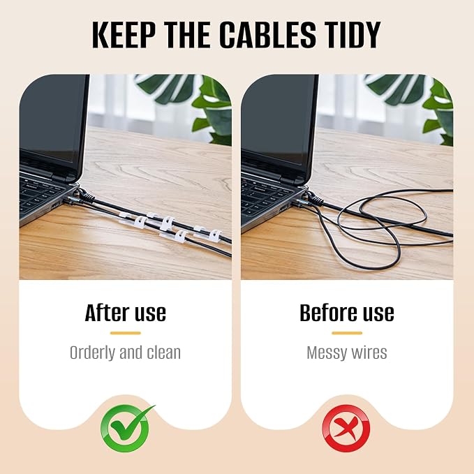 50 Pcs Self Adhesive Cable Clips,Upgraded Cable Management with Screw Hole,Strong Cord Organizer for Under Desk,Car,TV PC,Christmas Light Indoor/Outdoor-White S