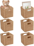 6 Pack 8.7 Inch Wicker Baskets, Hand Woven Paper Rope Storage Baskets, Foldable Cube Storage Bins Organizer Square Wicker Cubes for Shelves Pantry Organizing & Decor