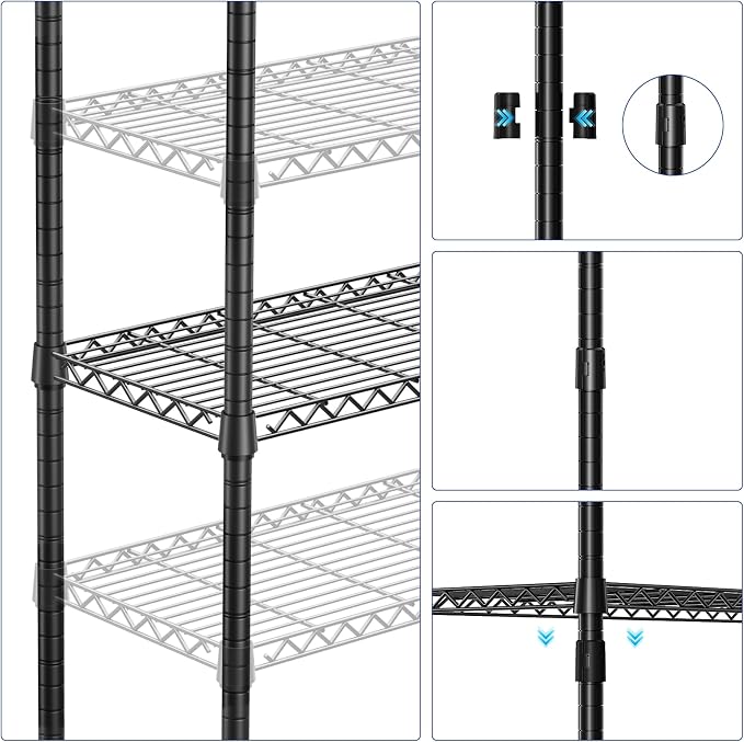 Heavy Duty Wire Rack Shelf, Metal Storage Shelving for Kitchen and Garage | 5-Tier 15.7" D X 45.3" W X 70.9" H Black Metal Storage Shelving Unit, 1250 LBS Wire Shelf for Pantry, Office Organization