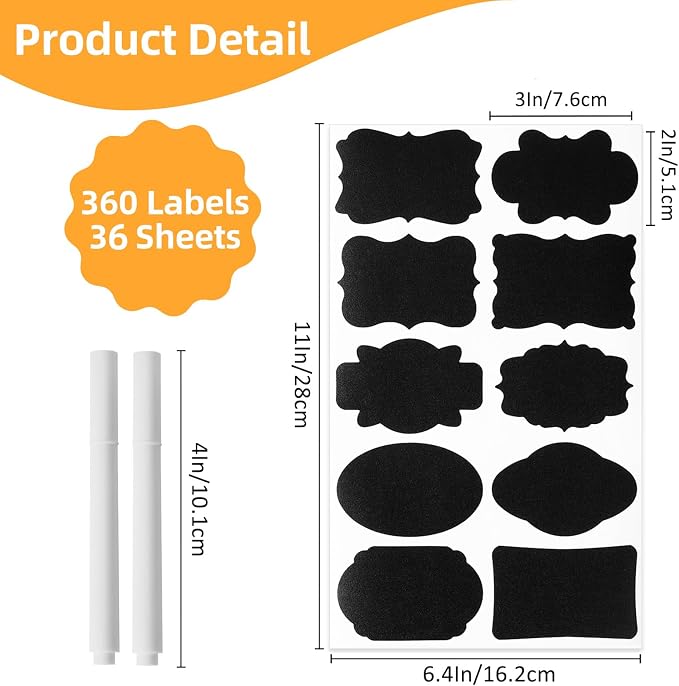 Homrelaxy 360Pcs Chalkboard Labels – 3x2 Inch Reusable Blackboard Stickers with 2 White Erasable Chalk Markers, 10 Assorted Shapes, for Mason Jars, Food Containers, and Pantry Storage