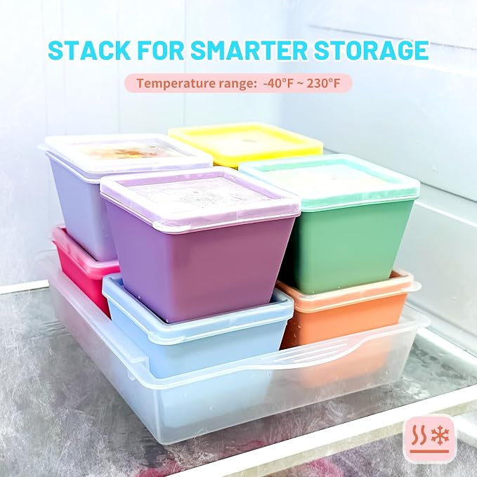Gemice 1-Cup Silicone Freezer Molds with Lids & Base for Soup, 8-Pack | Oven & Dishwasher Safe, BPA-Free Soup Portion Cubes Trays, Freezer Containers for Food Storage & Meal Prep