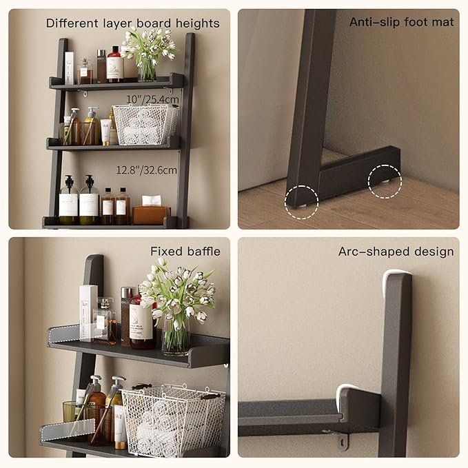Solid Bamboo Over Toilet Shelf,3 Tier Bathroom Shelf with Anti-Slip Base | Solid bamboo over the toilet storage – naturally moisture-resistant for bathrooms, built for long-lasting durability