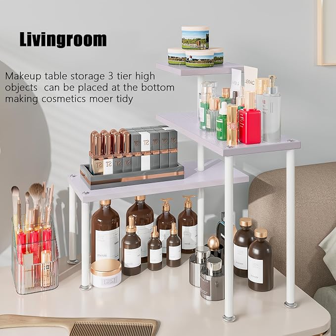 3-Tier Adjustable Countertop Organizer Corner Shelf | Countertop Organizer and Storage Rack for Kitchen, Bathroom, Over Sink, Coffee Bar, Spice Rack, Dresser Table