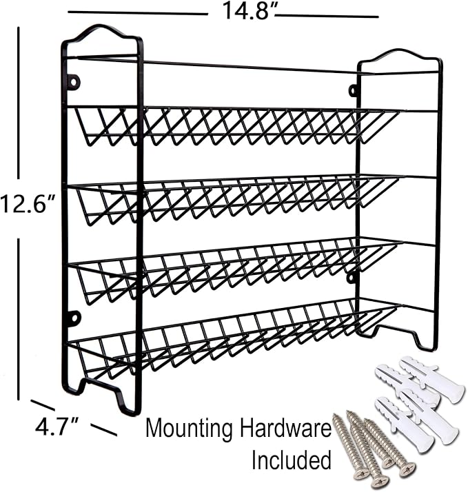 SWOMMOLY Spice Rack Organizer with 32 Glass Spice Jars and 396 Spice Labels | Chalk Marker, Funnel, 32 Pcs 4oz Spice Bottles, 4 Tier Spice Organizer for Cabinet, Countertop, Cupboard or Wall Mount, Black