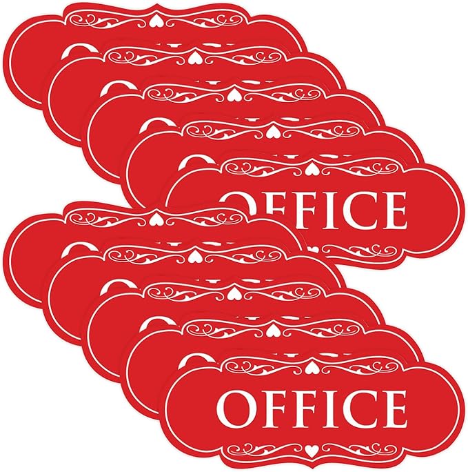 All Quality Designer Office Sign | Easy Installation - Red - Large (10 Pack)