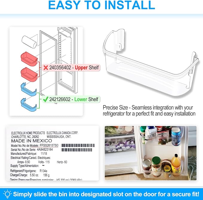 [2 PACK] UPGRADED 242126602 Refrigerator Door Bin Shelf Replacement For Frigidaire Door Shelf Replacement -LFSS2612TF0 LFSS2612TF4 Frigidaire Door Bin Bottom Shelf Parts 2421266 PS12364199 Shelves